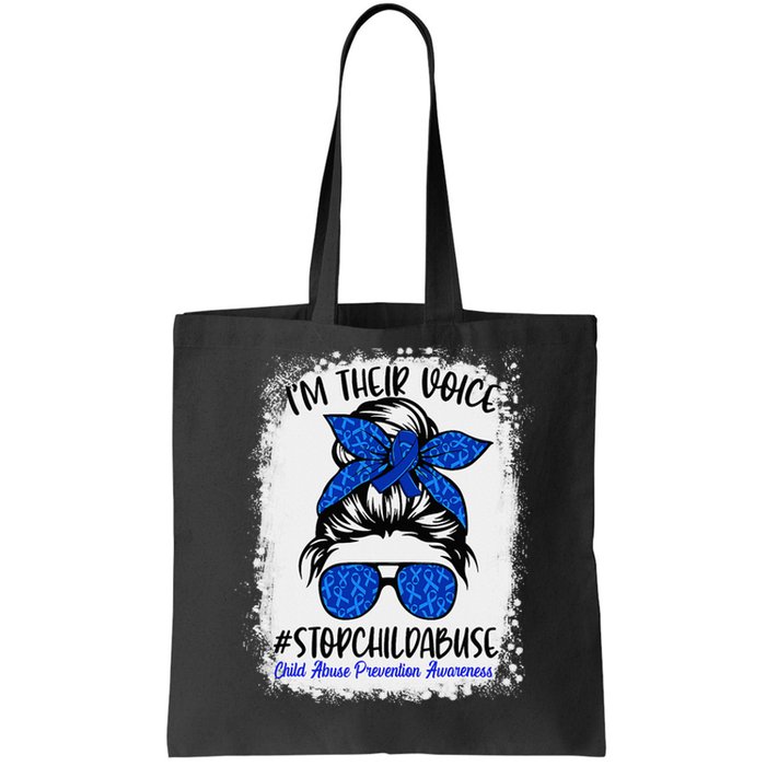 Messy Bun Ribbon Stop Child Abuse Prevention Awareness Month Tote Bag