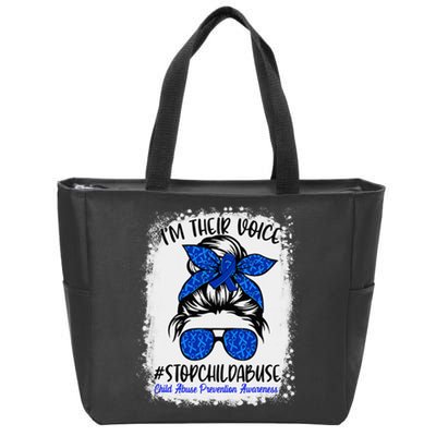 Messy Bun Ribbon Stop Child Abuse Prevention Awareness Month Zip Tote Bag