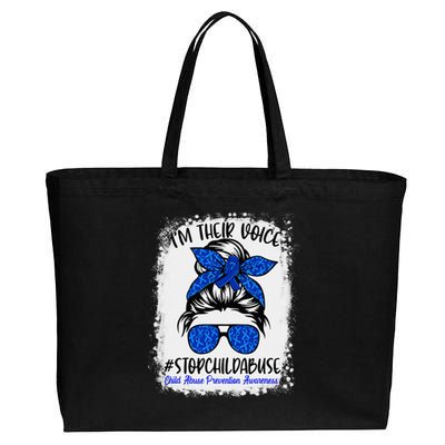 Messy Bun Ribbon Stop Child Abuse Prevention Awareness Month Cotton Canvas Jumbo Tote