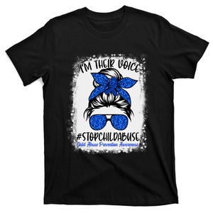 Messy Bun Ribbon Stop Child Abuse Prevention Awareness Month T-Shirt