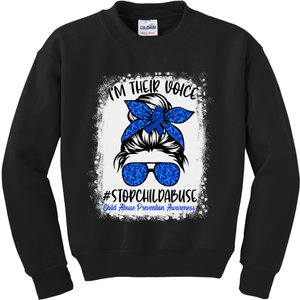 Messy Bun Ribbon Stop Child Abuse Prevention Awareness Month Kids Sweatshirt