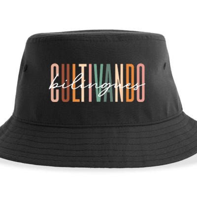 Maestra Boho Retro Cultivando Bilingues Spanish Teacher Sustainable Bucket Hat