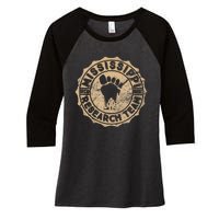 Mississippi Bigfoot Research Team Retro Vintage Sasquatch Women's Tri-Blend 3/4-Sleeve Raglan Shirt