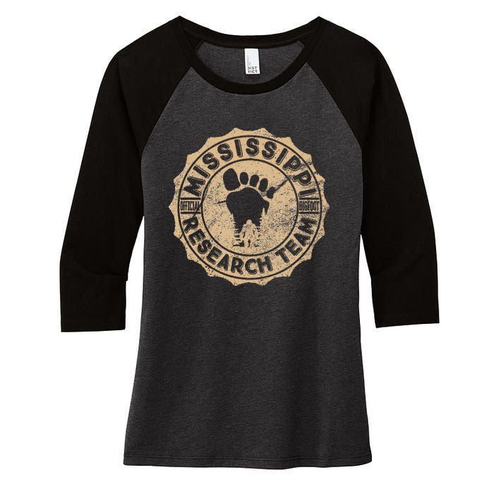 Mississippi Bigfoot Research Team Retro Vintage Sasquatch Women's Tri-Blend 3/4-Sleeve Raglan Shirt