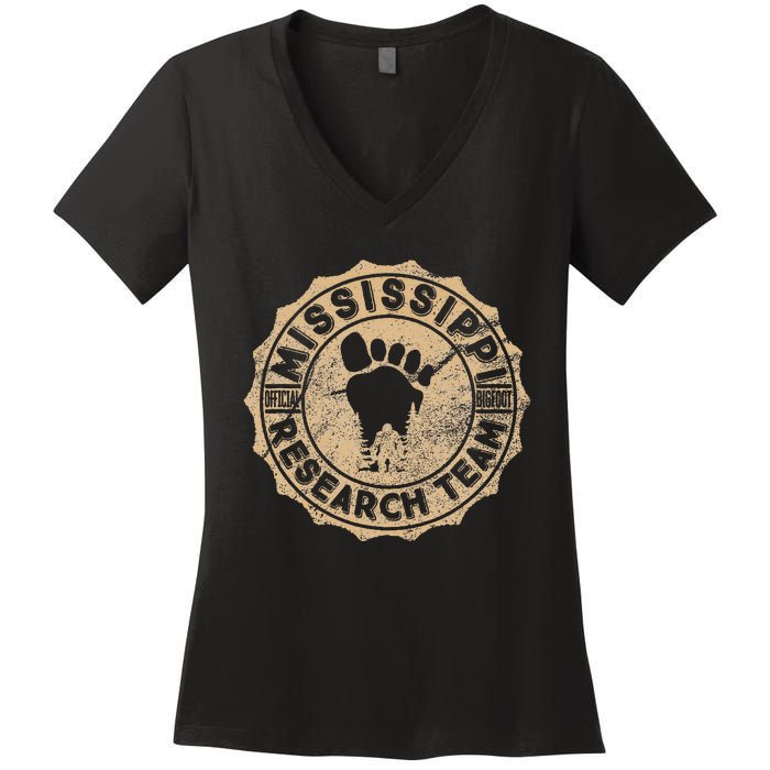 Mississippi Bigfoot Research Team Retro Vintage Sasquatch Women's V-Neck T-Shirt