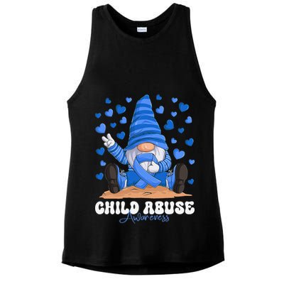 Messy Bun Ribbon Stop Child Abuse Prevention Awareness Month Ladies PosiCharge Tri-Blend Wicking Tank