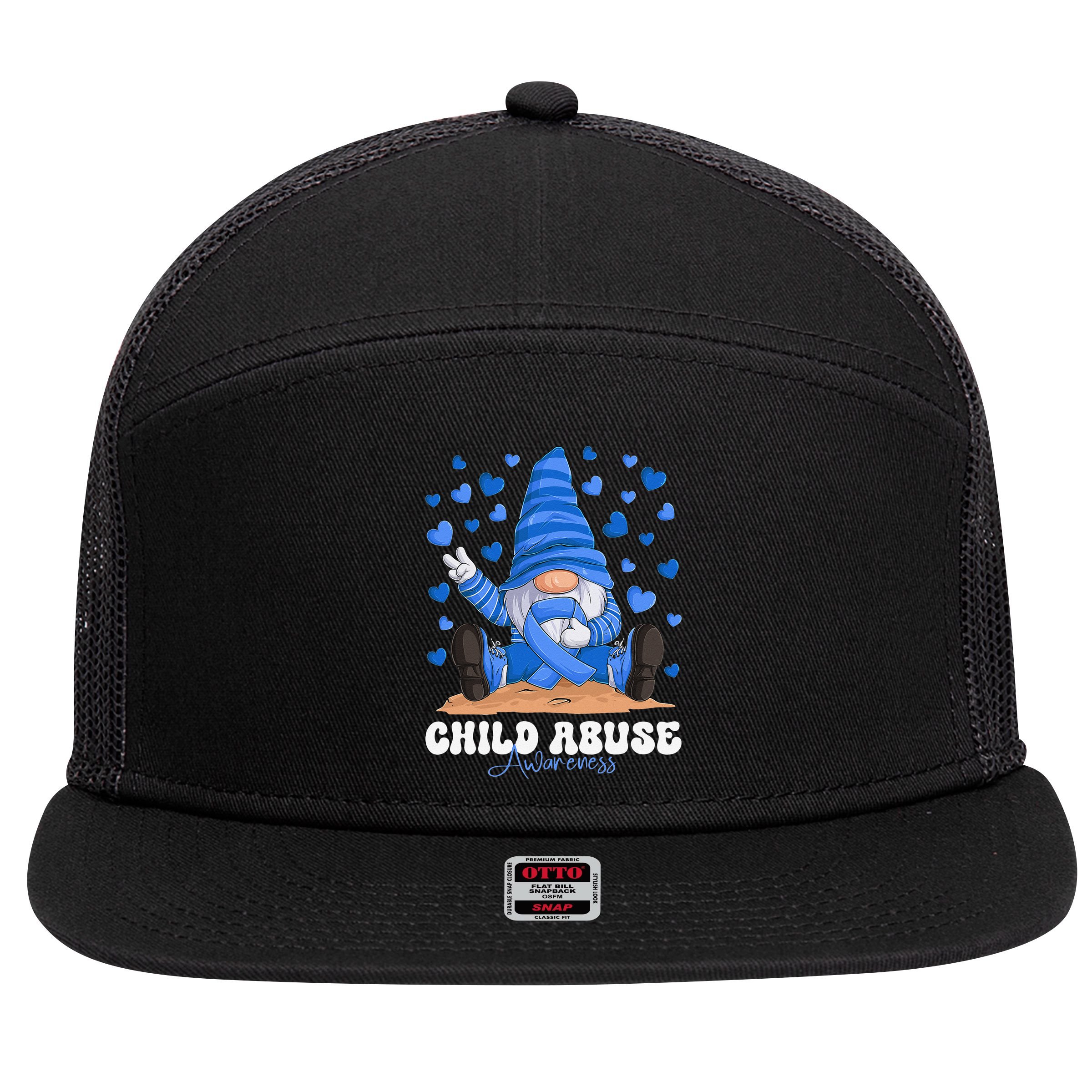 Messy Bun Ribbon Stop Child Abuse Prevention Awareness Month 7 Panel Mesh Trucker Snapback Hat