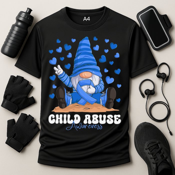 Messy Bun Ribbon Stop Child Abuse Prevention Awareness Month Cooling Performance Crew T-Shirt