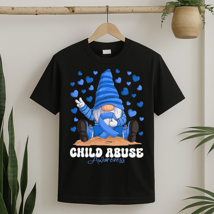 Messy Bun Ribbon Stop Child Abuse Prevention Awareness Month T-Shirt