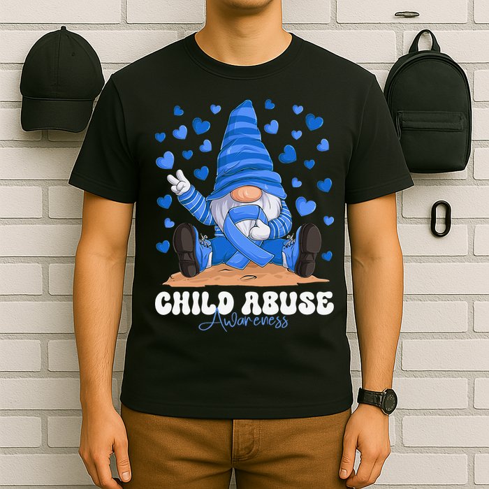 Messy Bun Ribbon Stop Child Abuse Prevention Awareness Month T-Shirt
