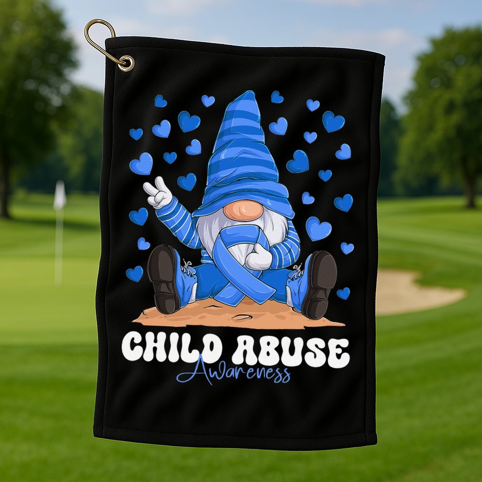 Messy Bun Ribbon Stop Child Abuse Prevention Awareness Month Golf Towel