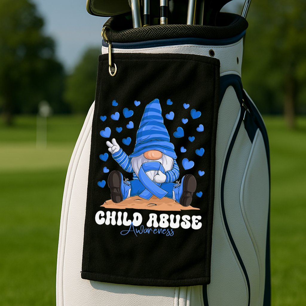 Messy Bun Ribbon Stop Child Abuse Prevention Awareness Month Golf Towel