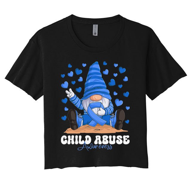 Messy Bun Ribbon Stop Child Abuse Prevention Awareness Month Crop Top