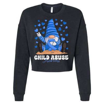 Messy Bun Ribbon Stop Child Abuse Prevention Awareness Month Cropped Pullover Crew