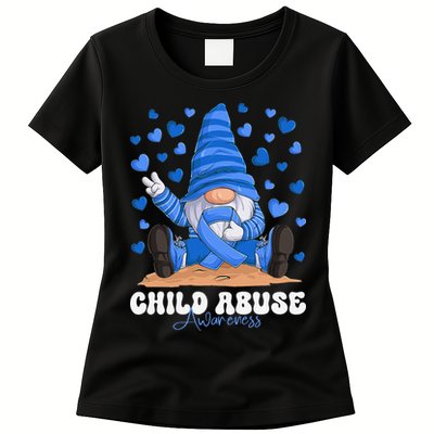 Messy Bun Ribbon Stop Child Abuse Prevention Awareness Month Womens T-Shirt