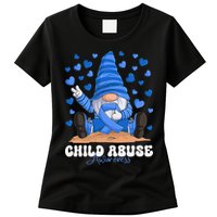 Messy Bun Ribbon Stop Child Abuse Prevention Awareness Month Womens T-Shirt