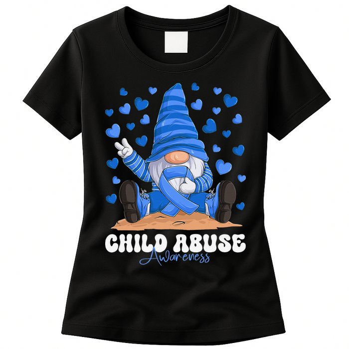 Messy Bun Ribbon Stop Child Abuse Prevention Awareness Month Womens T-Shirt