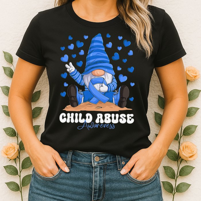 Messy Bun Ribbon Stop Child Abuse Prevention Awareness Month Womens T-Shirt
