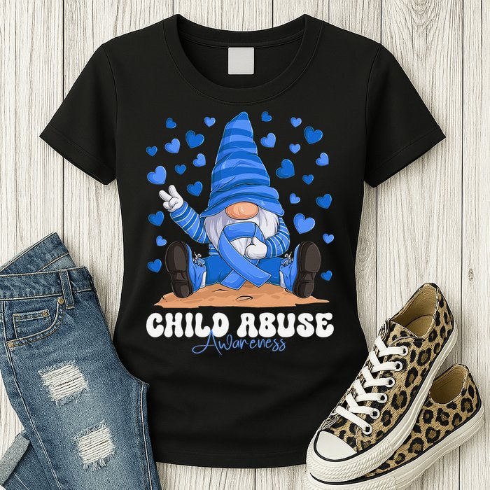 Messy Bun Ribbon Stop Child Abuse Prevention Awareness Month Womens T-Shirt