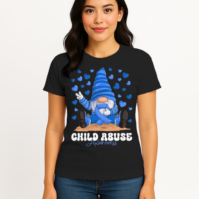 Messy Bun Ribbon Stop Child Abuse Prevention Awareness Month Womens T-Shirt