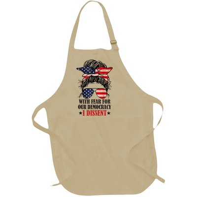 Messy Bun Retro With Fear For Our Democracy I Dissent Full-Length Apron With Pockets