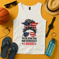 Messy Bun Retro With Fear For Our Democracy I Dissent Tank Top