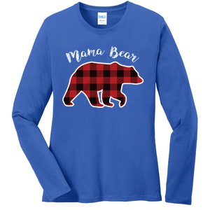 Mama Bear Red Plaid Christmas Pajama Family Mom Gift Meaningful Gift Ladies Long Sleeve Shirt