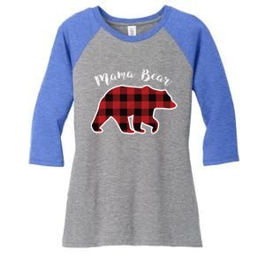 Mama Bear Red Plaid Christmas Pajama Family Mom Gift Meaningful Gift Women's Tri-Blend 3/4-Sleeve Raglan Shirt