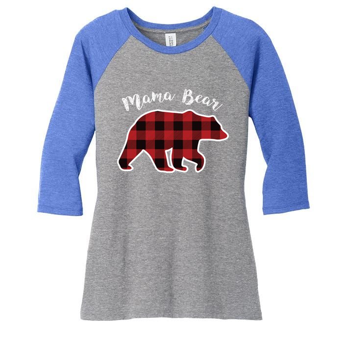 Mama Bear Red Plaid Christmas Pajama Family Mom Gift Meaningful Gift Women's Tri-Blend 3/4-Sleeve Raglan Shirt