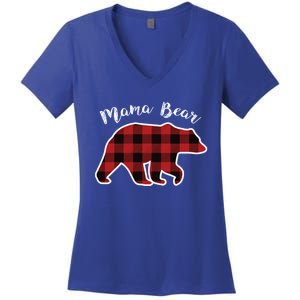 Mama Bear Red Plaid Christmas Pajama Family Mom Gift Meaningful Gift Women's V-Neck T-Shirt