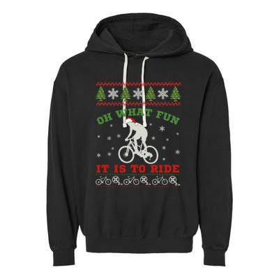 Mountain Bike Rider Oh What Fun Christmas Ugly Sweater Garment-Dyed Fleece Hoodie