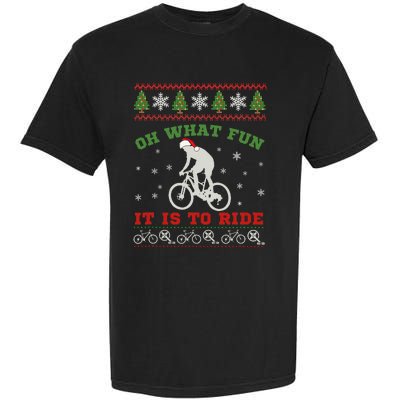 Mountain Bike Rider Oh What Fun Christmas Ugly Sweater Garment-Dyed Heavyweight T-Shirt