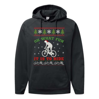 Mountain Bike Rider Oh What Fun Christmas Ugly Sweater Performance Fleece Hoodie