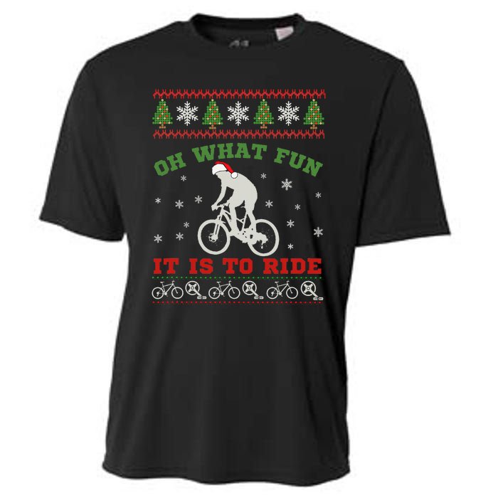 Mountain Bike Rider Oh What Fun Christmas Ugly Sweater Cooling Performance Crew T-Shirt