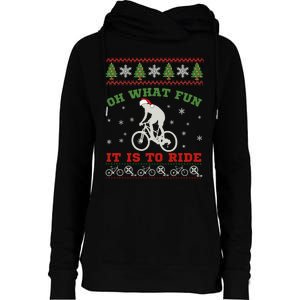 Mountain Bike Rider Oh What Fun Christmas Ugly Sweater Womens Funnel Neck Pullover Hood