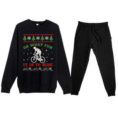 Mountain Bike Rider Oh What Fun Christmas Ugly Sweater Premium Crewneck Sweatsuit Set