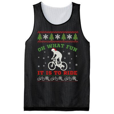 Mountain Bike Rider Oh What Fun Christmas Ugly Sweater Mesh Reversible Basketball Jersey Tank