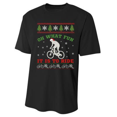 Mountain Bike Rider Oh What Fun Christmas Ugly Sweater Performance Sprint T-Shirt