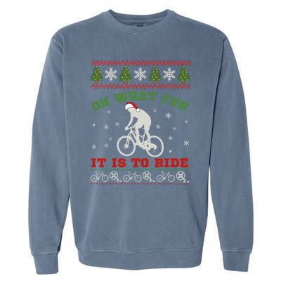 Mountain Bike Rider Oh What Fun Christmas Ugly Sweater Garment-Dyed Sweatshirt