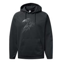 Mystical Black Raven Illustration Crow Artwork Performance Fleece Hoodie