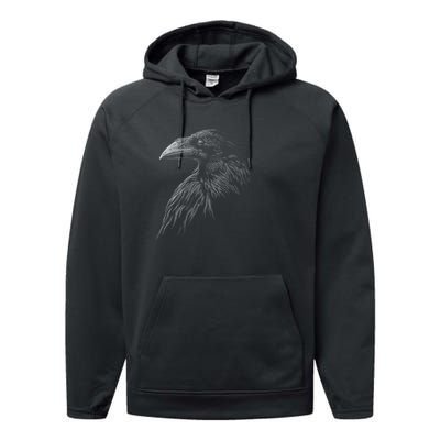 Mystical Black Raven Illustration Crow Artwork Performance Fleece Hoodie