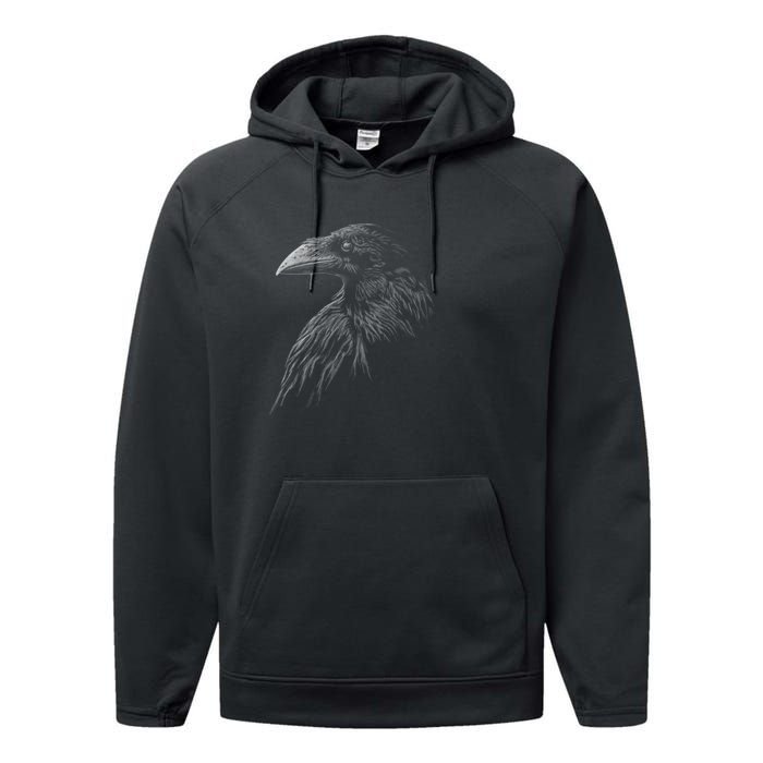 Mystical Black Raven Illustration Crow Artwork Performance Fleece Hoodie