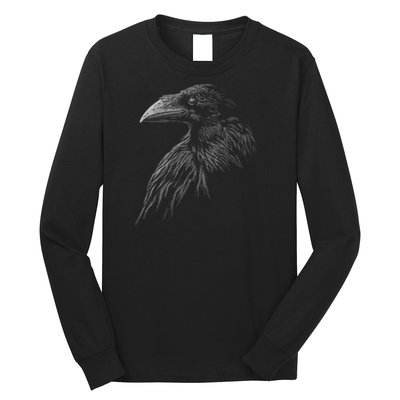 Mystical Black Raven Illustration Crow Artwork Long Sleeve Shirt