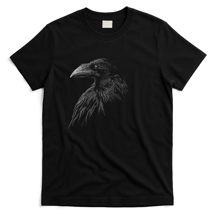 Mystical Black Raven Illustration Crow Artwork T-Shirt