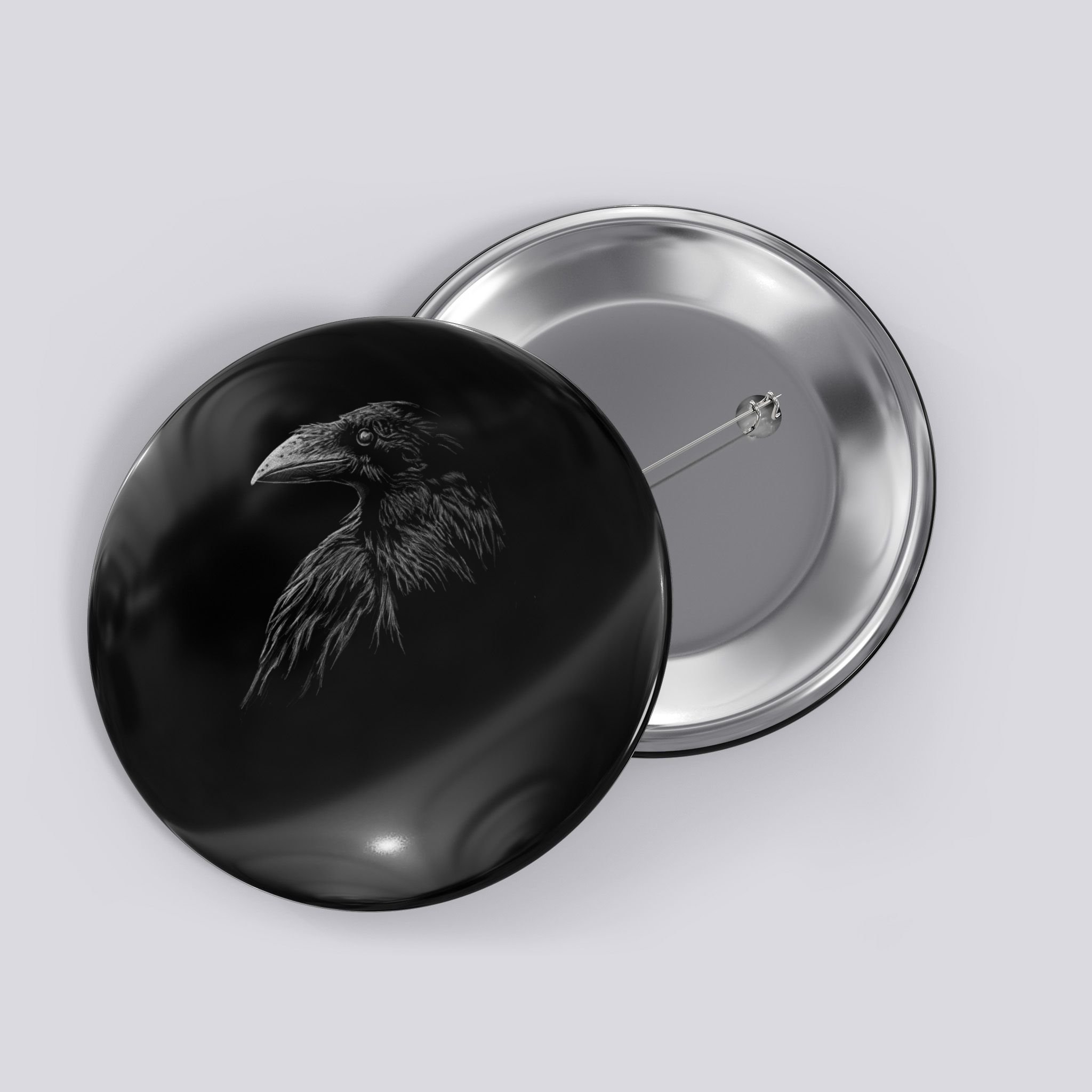Mystical Black Raven Illustration Crow Artwork Button