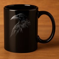 Mystical Black Raven Illustration Crow Artwork 11oz C Handle Ceramic Mug