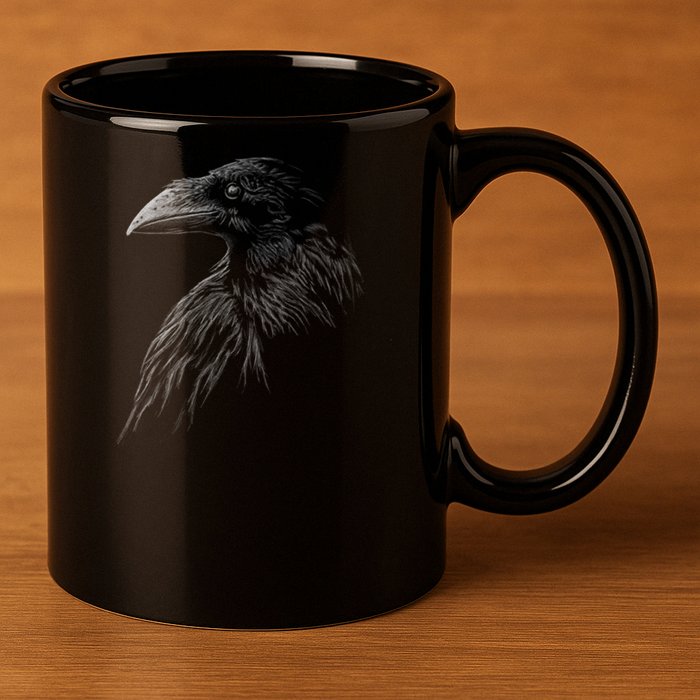 Mystical Black Raven Illustration Crow Artwork 11oz C Handle Ceramic Mug