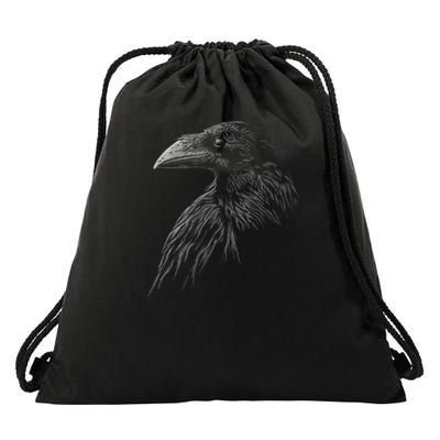 Mystical Black Raven Illustration Crow Artwork Drawstring Bag
