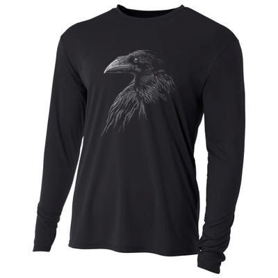 Mystical Black Raven Illustration Crow Artwork Cooling Performance Long Sleeve Crew