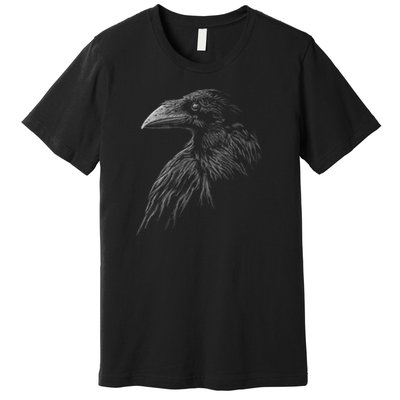 Mystical Black Raven Illustration Crow Artwork Premium T-Shirt